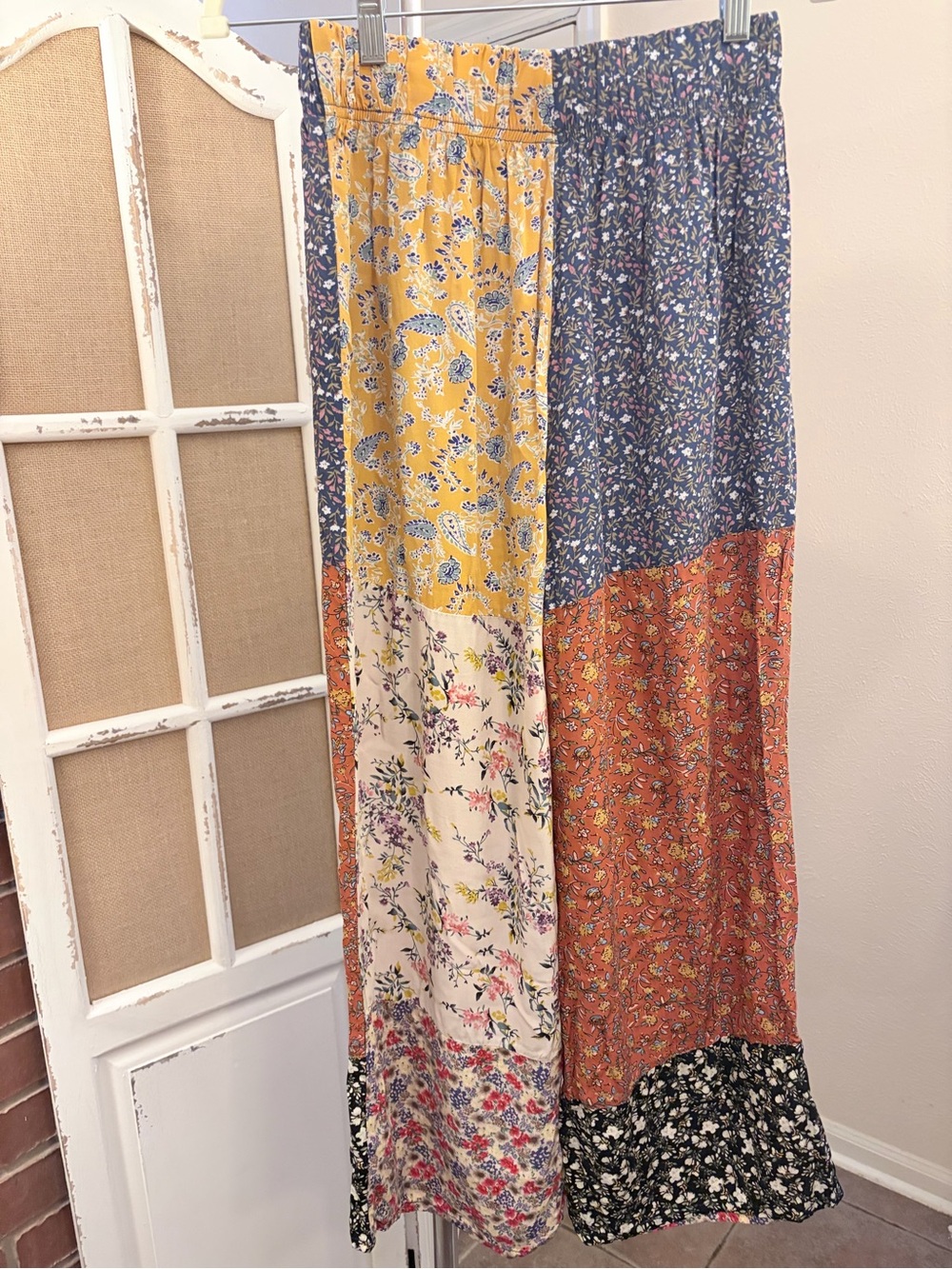 Natural Life Patchwork Floral Wide Leg Boho Pants Medium